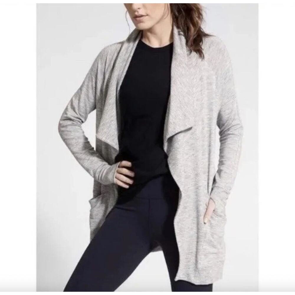 Athleta Studio Wrap Open Front Cardigan Size M Activewear Lounge French Terry